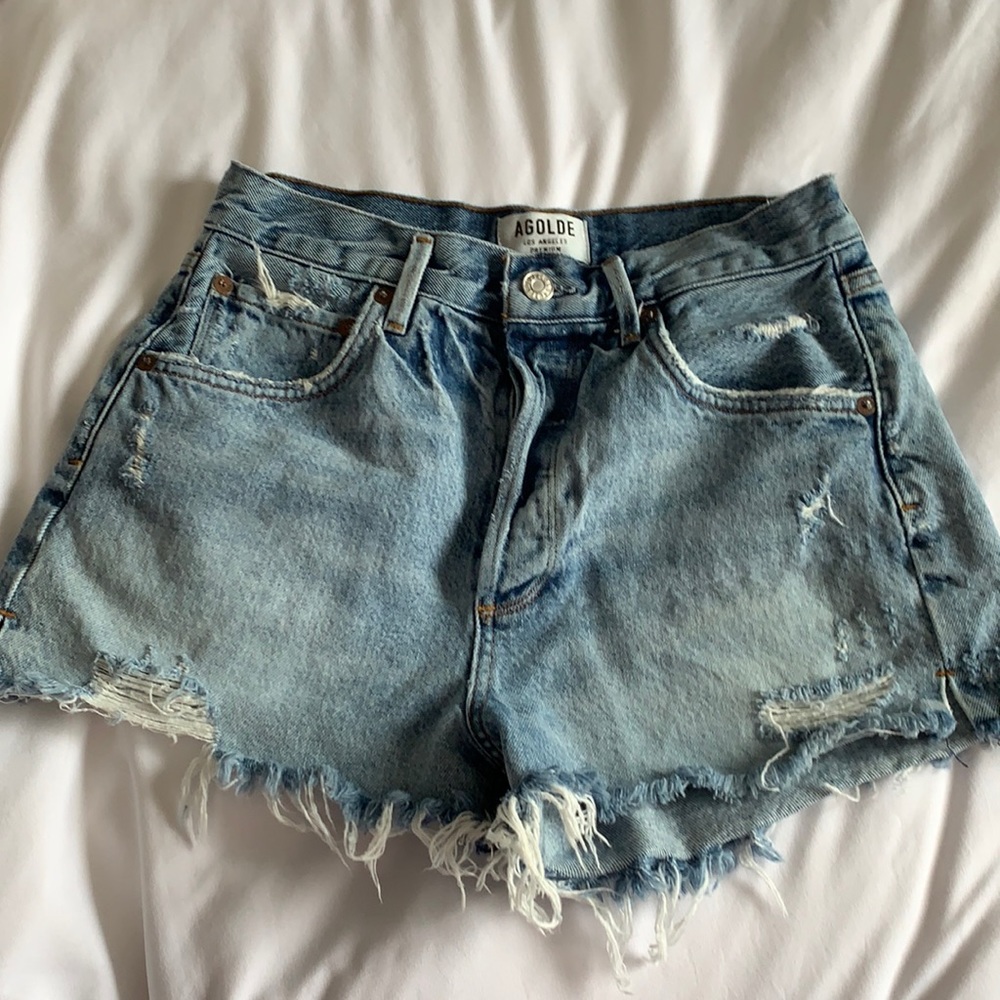 Agolde Blue Distressed Jean Shorts